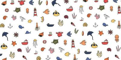 Cute ocean cartoon pattern background vector