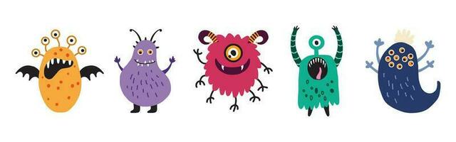 Set of creepy cute monster element vector