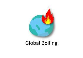 Global warming or boiling. Red hot flame with earth on white background. Climate change. vector