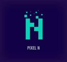 Creative pixel letter N logo. Unique digital pixel art and pixel explosion template. vector