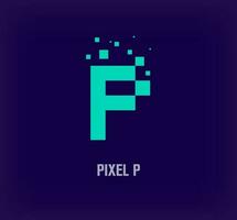 Creative pixel letter P logo. Unique digital pixel art and pixel explosion template. vector