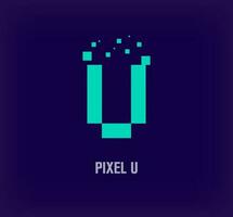 Creative pixel letter U logo. Unique digital pixel art and pixel explosion template. vector