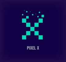 Creative pixel letter X logo. Unique digital pixel art and pixel explosion template. vector