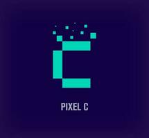 Creative pixel letter C logo. Unique digital pixel art and pixel explosion template. vector