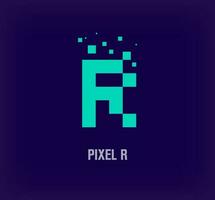 Creative pixel letter R logo. Unique digital pixel art and pixel explosion template. vector