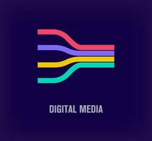 Creative digital media line logo. Unique color transitions. Unique smart connectivity and multimedia logo template. vector