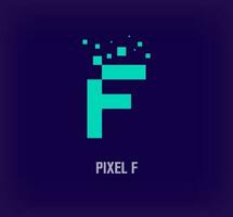 Creative pixel letter F logo. Unique digital pixel art and pixel explosion template. vector