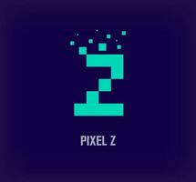 Creative pixel letter Z logo. Unique digital pixel art and pixel explosion template. vector