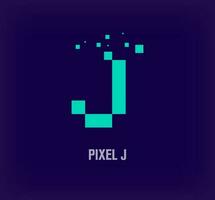 Creative pixel letter J logo. Unique digital pixel art and pixel explosion template. vector