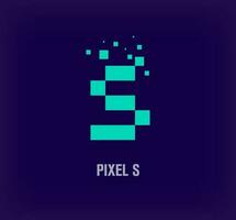 Creative pixel letter S logo. Unique digital pixel art and pixel explosion template. vector
