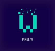 Creative pixel letter W logo. Unique digital pixel art and pixel explosion template. vector