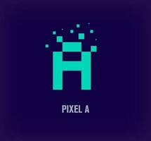 Creative pixel letter A logo. Unique digital pixel art and pixel explosion template. vector