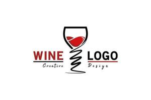 Wine logo design with hand drawn creative glass vector