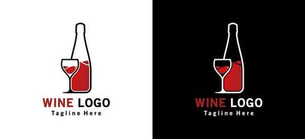 moderno lujo rojo vino vaso y botella logo diseño vector