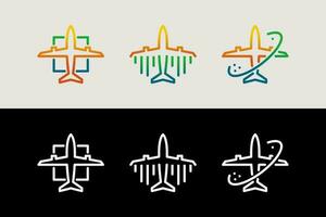 Airplane icon set design with colorful outline vector