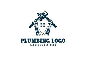 Vintage plumbing logo template design, home plumbing repair vector illustration