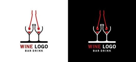 Wine glass and bottle logo design for creative abstract bar drink logo vector