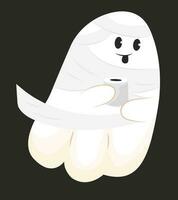 fantasma. alma, linda fantasma moscas, momia, envase papel, mascarada, Víspera de Todos los Santos, pegatina. plano estilo, dibujos animados estilo. Víspera de Todos los Santos. pegatina volador fantasma vector