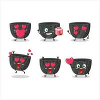 Black ceramic bowl cartoon character with love cute emoticon vector