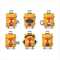 Yellow lugage cartoon character are playing games with various cute emoticons vector