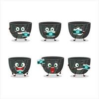 Photographer profession emoticon with black ceramic bowl cartoon character vector