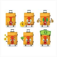 Yellow lugage cartoon character with cute emoticon bring money vector