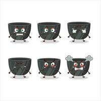 Black ceramic bowl cartoon character with various angry expressions vector