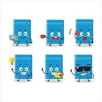 Power bank cartoon character with various types of business emoticons vector