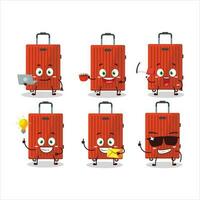 Red lugage cartoon character with various types of business emoticons vector