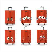 rojo equipaje dibujos animados personaje con triste expresión vector