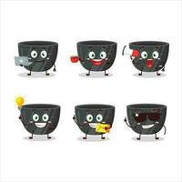 Black ceramic bowl cartoon character with various types of business emoticons vector