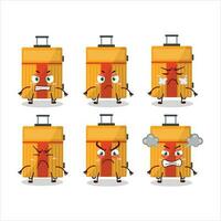 amarillo equipaje dibujos animados personaje con varios enojado expresiones vector