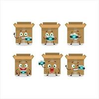 fotógrafo profesión emoticon con caja de cartón caja dibujos animados personaje vector