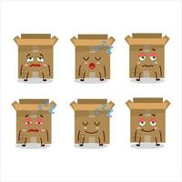dibujos animados personaje de caja de cartón caja con soñoliento expresión vector