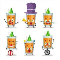 Cartoon character of orange juice with various circus shows vector