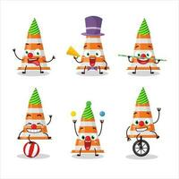 Cartoon character of orange traffic cone with various circus shows vector