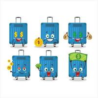 Blue lugage cartoon character with cute emoticon bring money vector