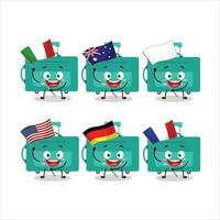 Mini lugage cartoon character bring the flags of various countries vector