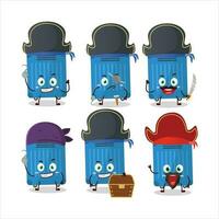 dibujos animados personaje de azul equipaje con varios piratas emoticones vector