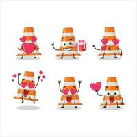 Orange traffic cone cartoon character with love cute emoticon vector