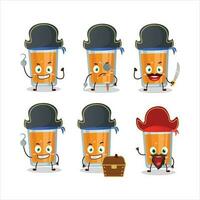 Cartoon character of orange juice with various pirates emoticons vector