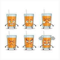 naranja jugo dibujos animados personaje con varios enojado expresiones vector