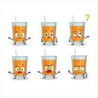 Cartoon character of orange juice with what expression vector