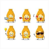 Lotion sunblock cartoon character with various types of business emoticons vector