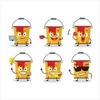 Yellow paint bucket cartoon character with various types of business emoticons vector