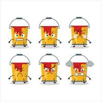 Yellow paint bucket cartoon character with various angry expressions vector