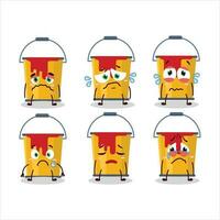 Yellow paint bucket cartoon character with sad expression vector