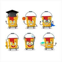 School student of yellow paint bucket cartoon character with various expressions vector