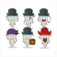 Cartoon character of white plug with various pirates emoticons vector