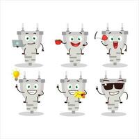 White plug cartoon character with various types of business emoticons vector